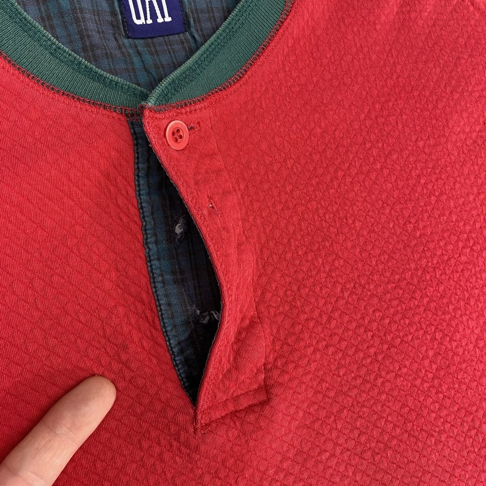 Vtg Gap Shirt Mens Sz L Red Colorblock Henley Quilted Whistler Lodge Patch 90s - Picture 7 of 16